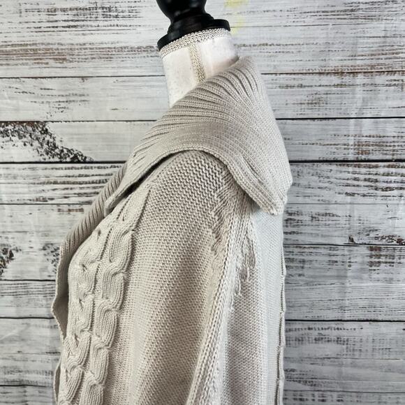 Vertigo Pea Coat Sweater Vest size Large Tan Stone Cable Knit Nautical Casual - Picture 9 of 11